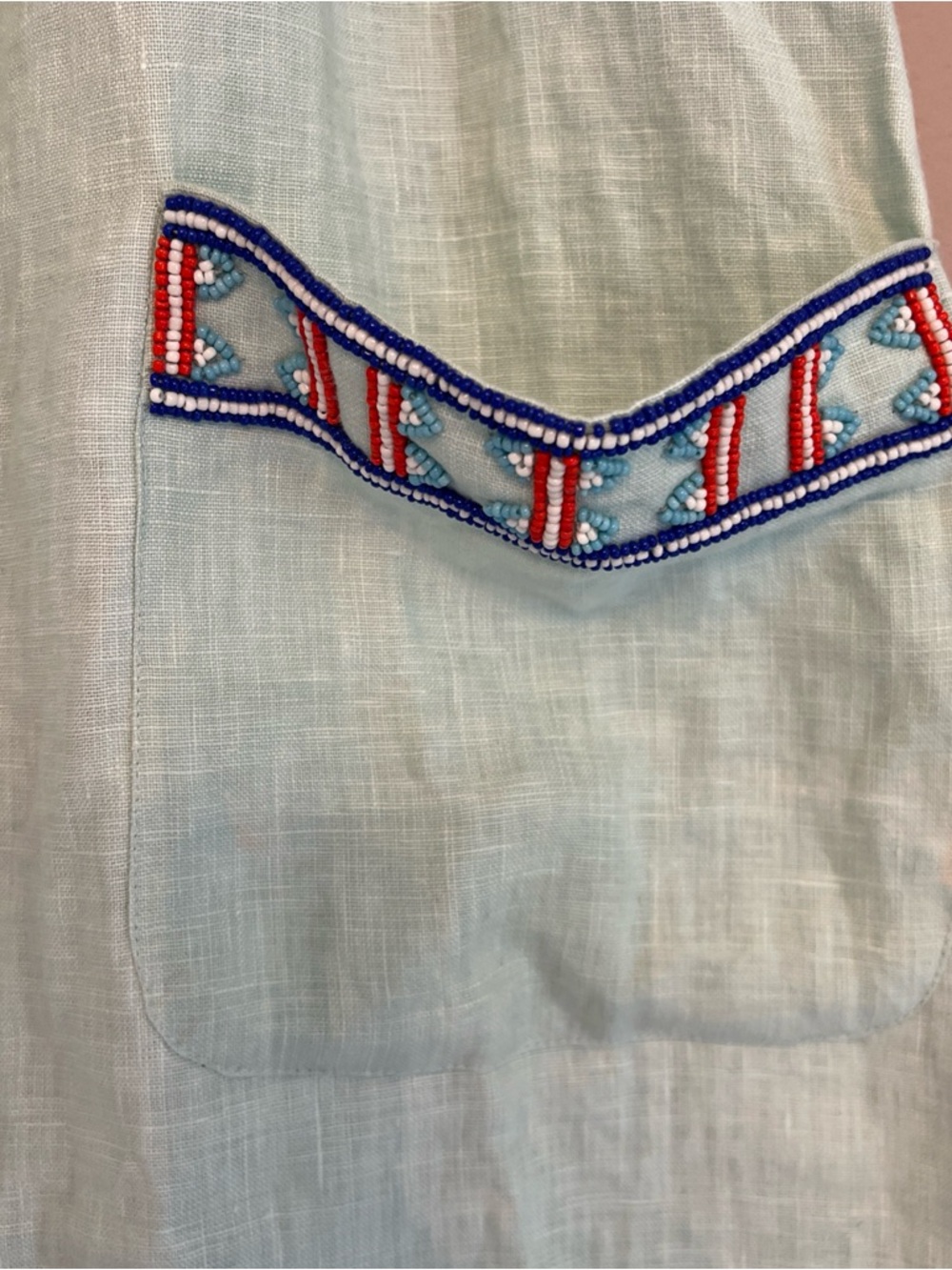 Pepin Anthropologie Linen Halter Dress MIDI Size 0 Aqua Beaded Pocket New Damage - Picture 2 of 14